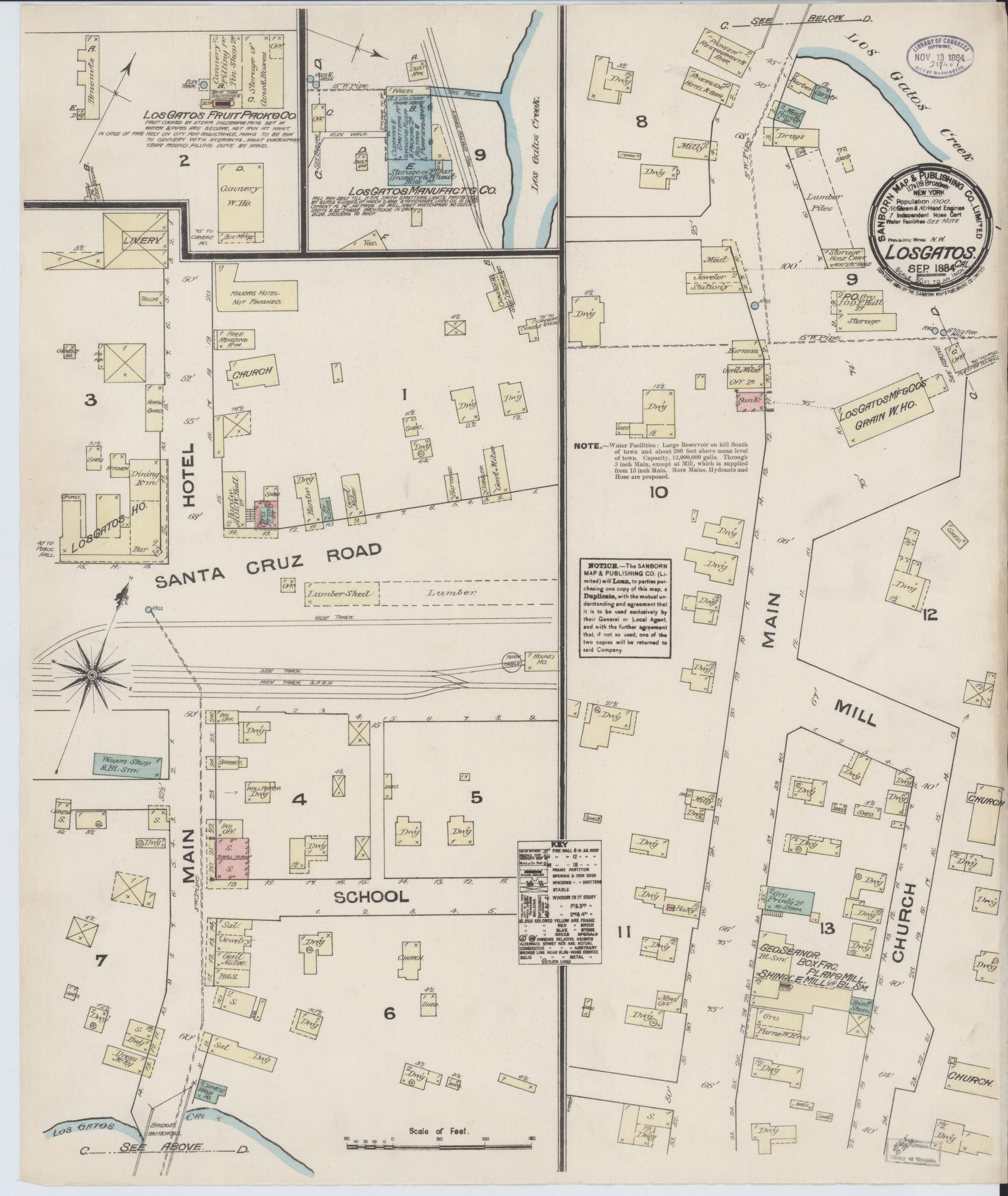 Sanborn Fire Insurance Map from Los Gatos, Santa Clara County, California (1884), Sheet #0001 - Historic Sanborn Fire Insurance Map Print, vintage old map wall art, antique decor, genealogy gift, California California map