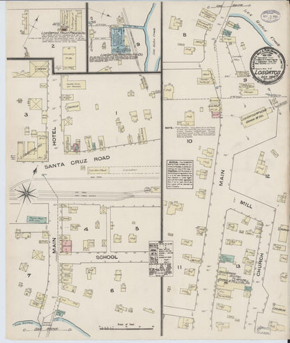 Sanborn Fire Insurance Map from Los Gatos, Santa Clara County, California (1884), Sheet #0001 - Historic Sanborn Fire Insurance Map Print, vintage old map wall art, antique decor, genealogy gift, California California map