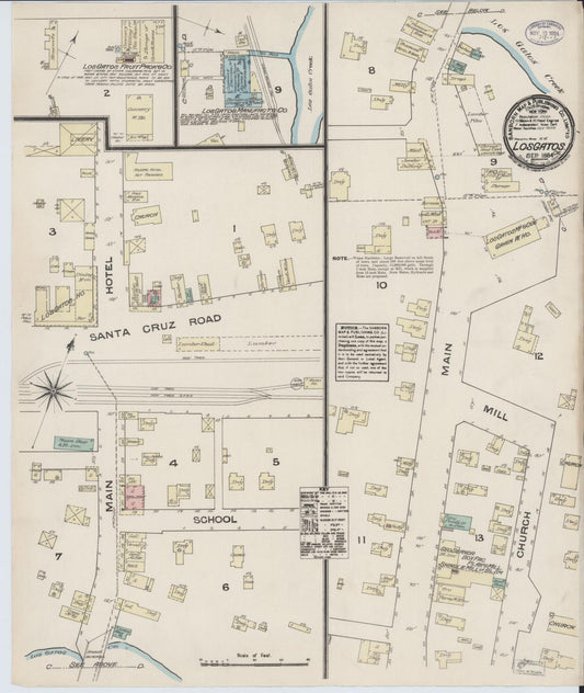 Sanborn Fire Insurance Map from Los Gatos, Santa Clara County, California (1884), Sheet #0001 - Historic Sanborn Fire Insurance Map Print, vintage old map wall art, antique decor, genealogy gift, California California map