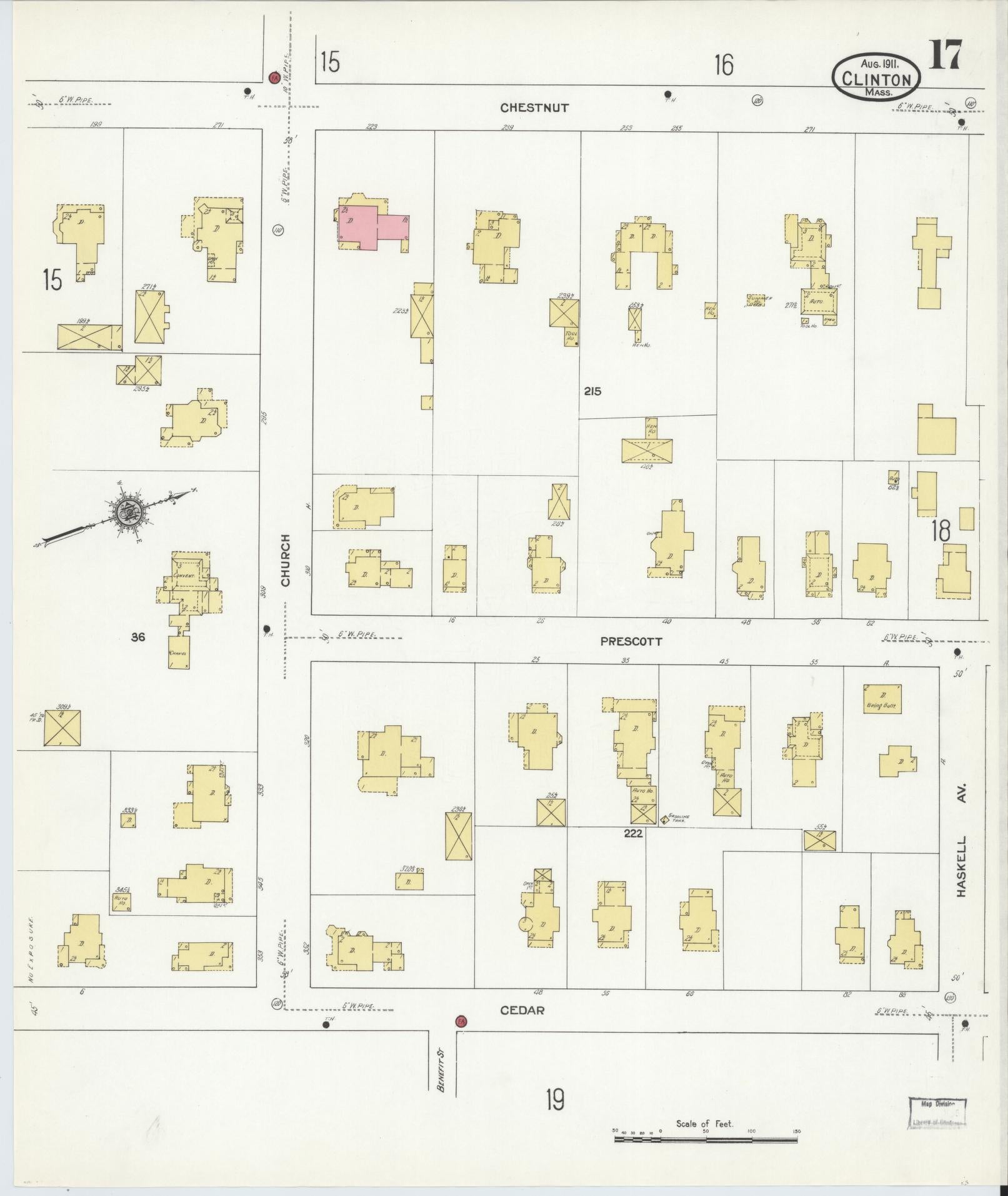 Sanborn Fire Insurance Map from Clinton, Worcester County, Massachusetts (1911), Sheet #0017 - Complete Map Set gallery image, historic Sanborn map, vintage wall art, Massachusetts Massachusetts
