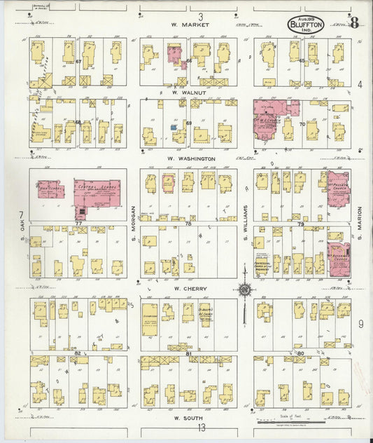 Sanborn Fire Insurance Map from Bluffton, Wells County, Indiana (1919), Sheet #0008 - Historic Sanborn Fire Insurance Map Print, vintage old map wall art, antique decor, genealogy gift, Indiana Indiana map