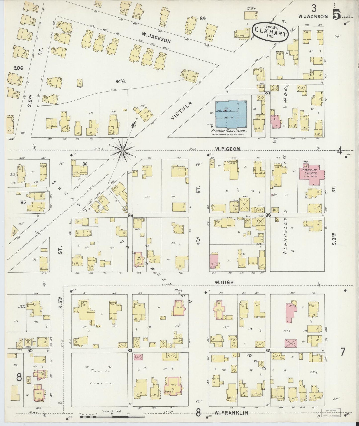 Sanborn Fire Insurance Map from Elkhart, Elkhart County, Indiana (1896), Sheet #0005 - Complete Map Set gallery image, historic Sanborn map, vintage wall art, Indiana Indiana
