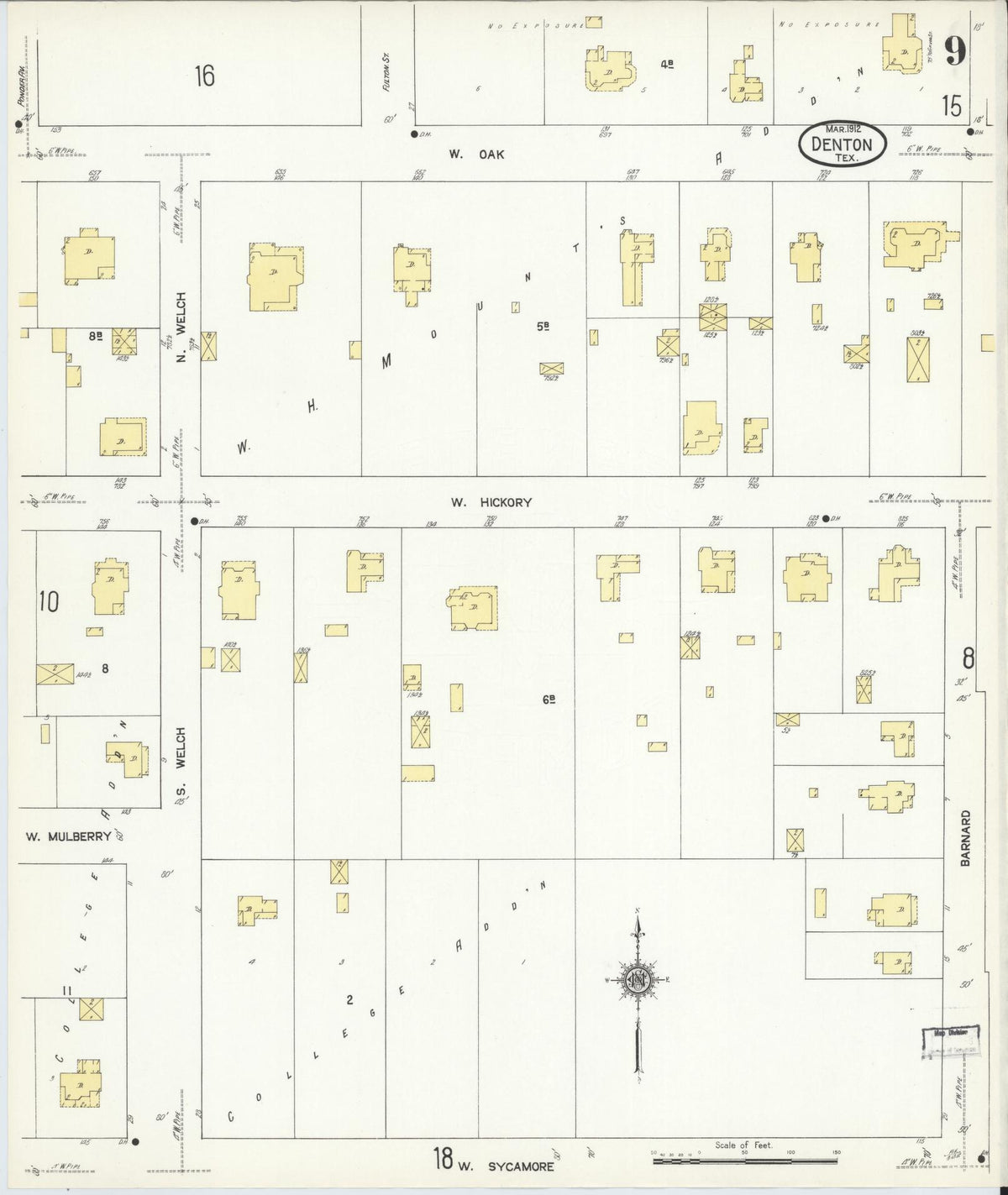 Sanborn Fire Insurance Map from Denton, Denton County, Texas (1912), Sheet #0009 - Complete Map Set gallery image, historic Sanborn map, vintage wall art, Texas Texas
