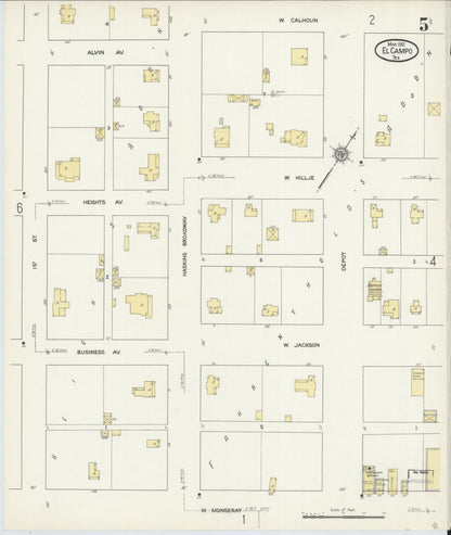Sanborn Fire Insurance Map from El Campo, Wharton County, Texas (1912), Sheet #0005 - Complete Map Set gallery image, historic Sanborn map, vintage wall art, Texas Texas