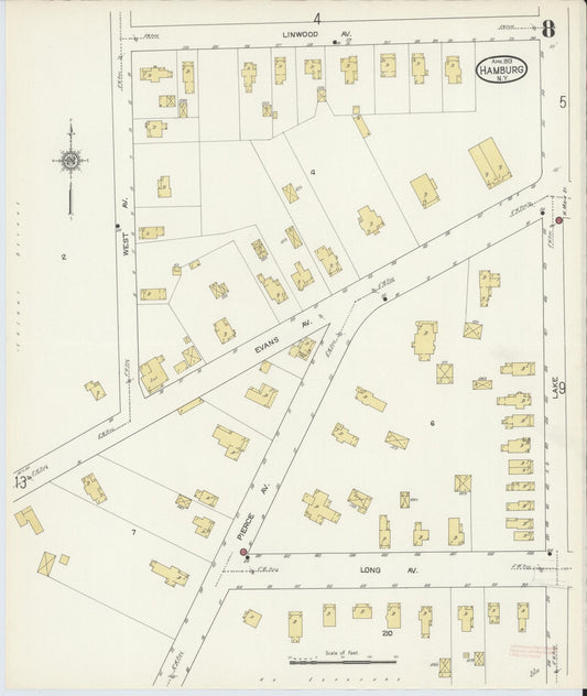 Sanborn Fire Insurance Map from Hamburg, Erie County, New York (1913), Sheet #0008 - Historic Sanborn Fire Insurance Map Print, vintage old map wall art, antique decor, genealogy gift, New York New York map