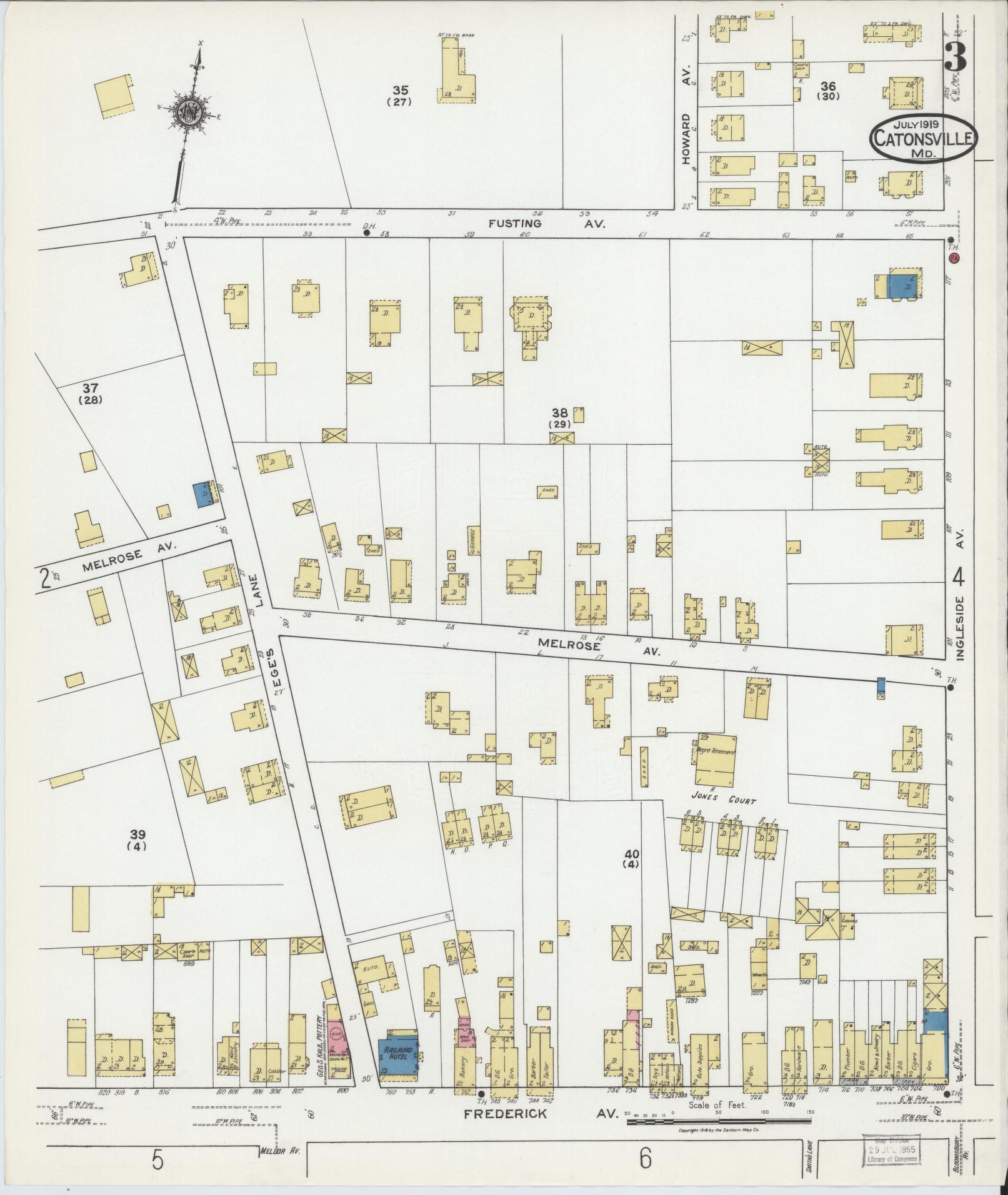 Sanborn Fire Insurance Map from Catonsville, Baltimore County, Maryland (1919), Sheet #0003 - Historic Sanborn Fire Insurance Map Print, vintage old map wall art, antique decor, genealogy gift, Maryland Maryland map