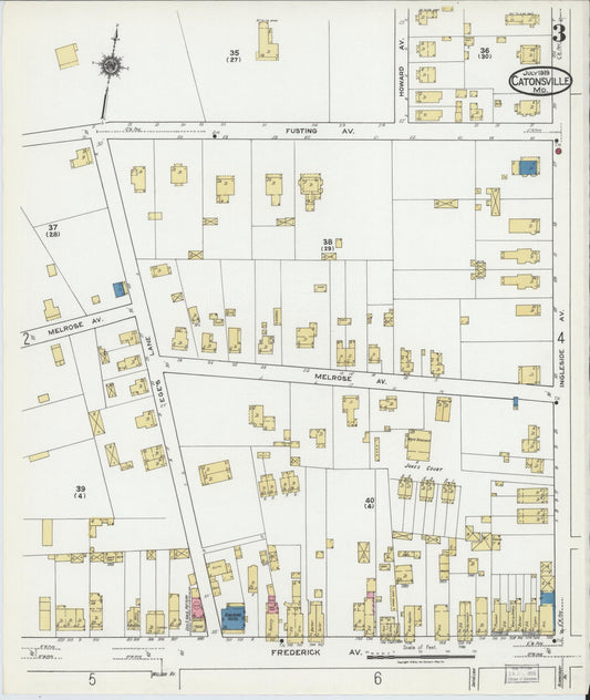 Sanborn Fire Insurance Map from Catonsville, Baltimore County, Maryland (1919), Sheet #0003 - Historic Sanborn Fire Insurance Map Print, vintage old map wall art, antique decor, genealogy gift, Maryland Maryland map