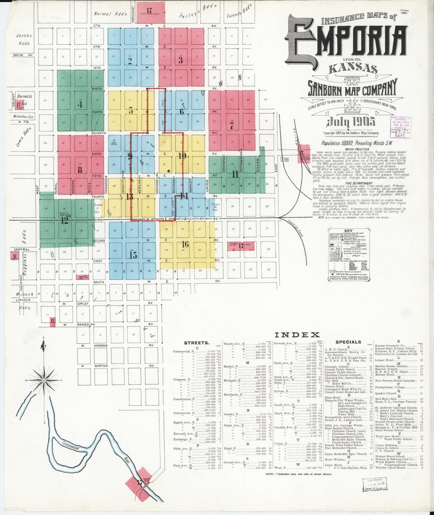 Sanborn Fire Insurance Map from Emporia, Lyon County, Kansas (1905), Sheet #0001 - Historic Sanborn Fire Insurance Map Print, vintage old map wall art, antique decor, genealogy gift, Kansas Kansas map