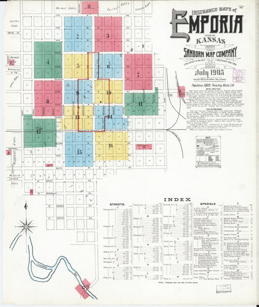 Sanborn Fire Insurance Map from Emporia, Lyon County, Kansas (1905), Sheet #0001 - Historic Sanborn Fire Insurance Map Print, vintage old map wall art, antique decor, genealogy gift, Kansas Kansas map
