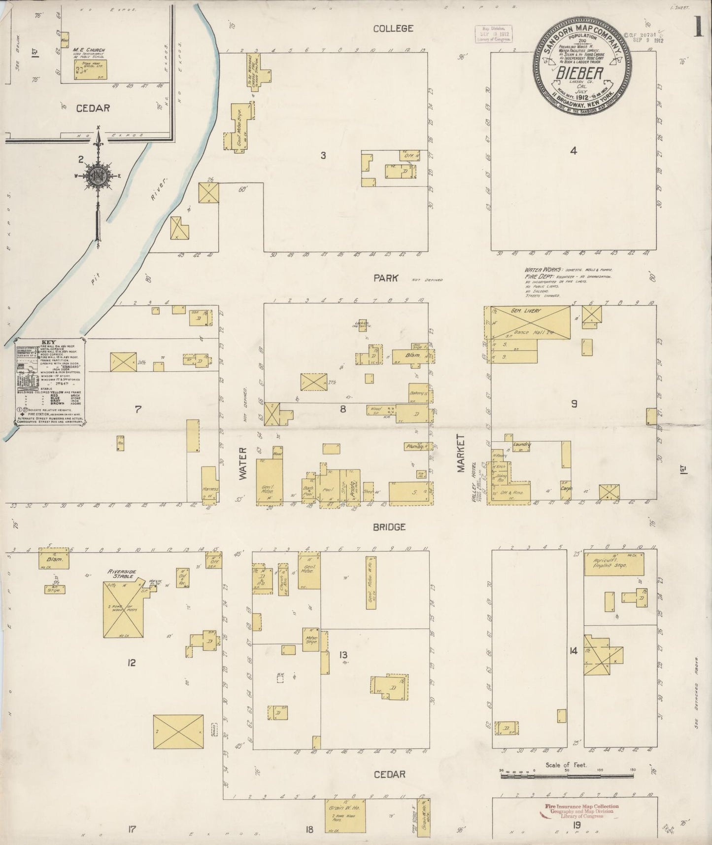 Sanborn Fire Insurance Map from Bieber, Lassen County, California (1912), Sheet #0001 - Historic Sanborn Fire Insurance Map Print, vintage old map wall art, antique decor, genealogy gift, California California map