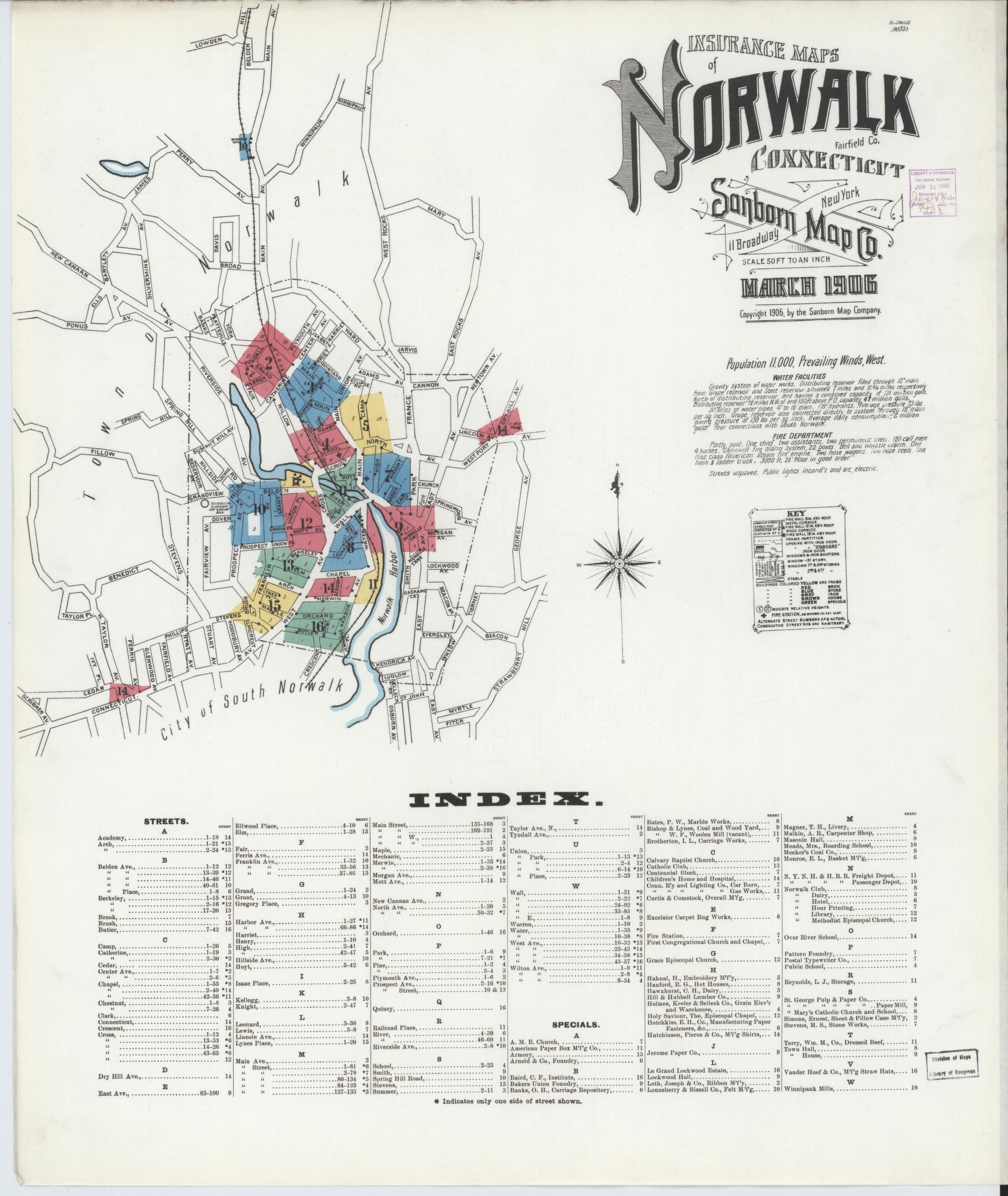 Sanborn Fire Insurance Map from Norwalk, Fairfield County, Connecticut. (1906) – Historic Sanborn Fire Insurance Map Print