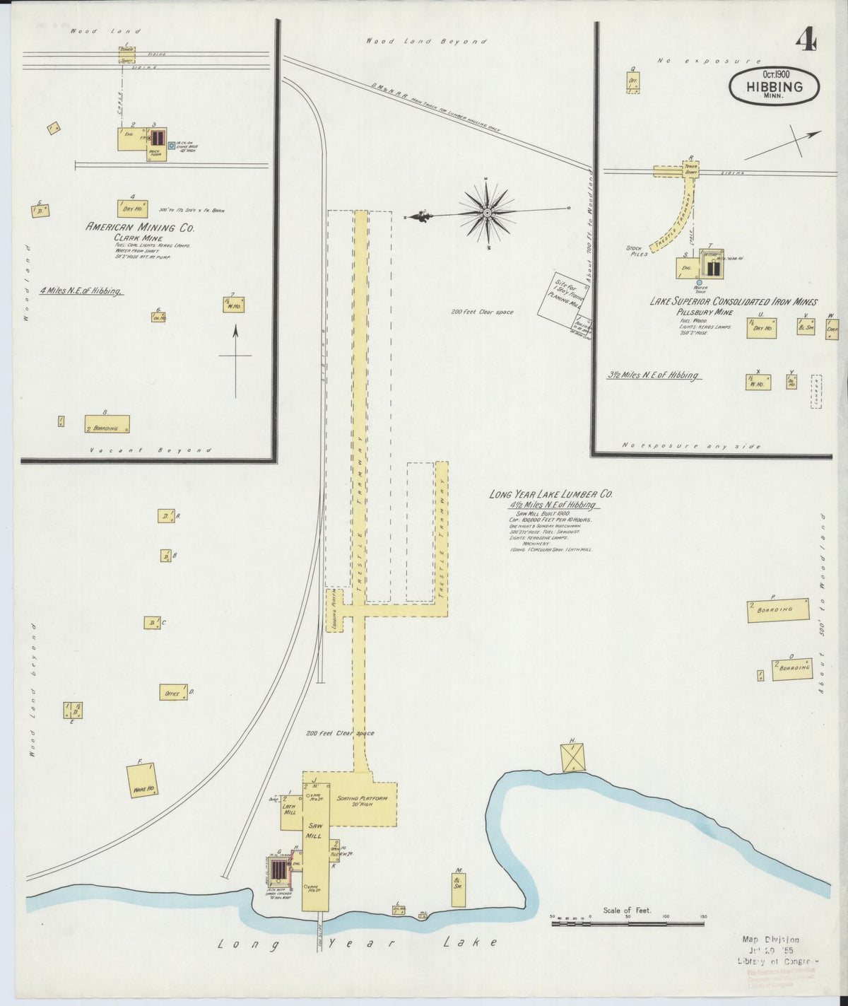 Sanborn Fire Insurance Map from Hibbing, Saint Louis County, Minnesota (1900), Sheet #0004 - Historic Sanborn Fire Insurance Map Print, vintage old map wall art, antique decor, genealogy gift, Minnesota Minnesota map
