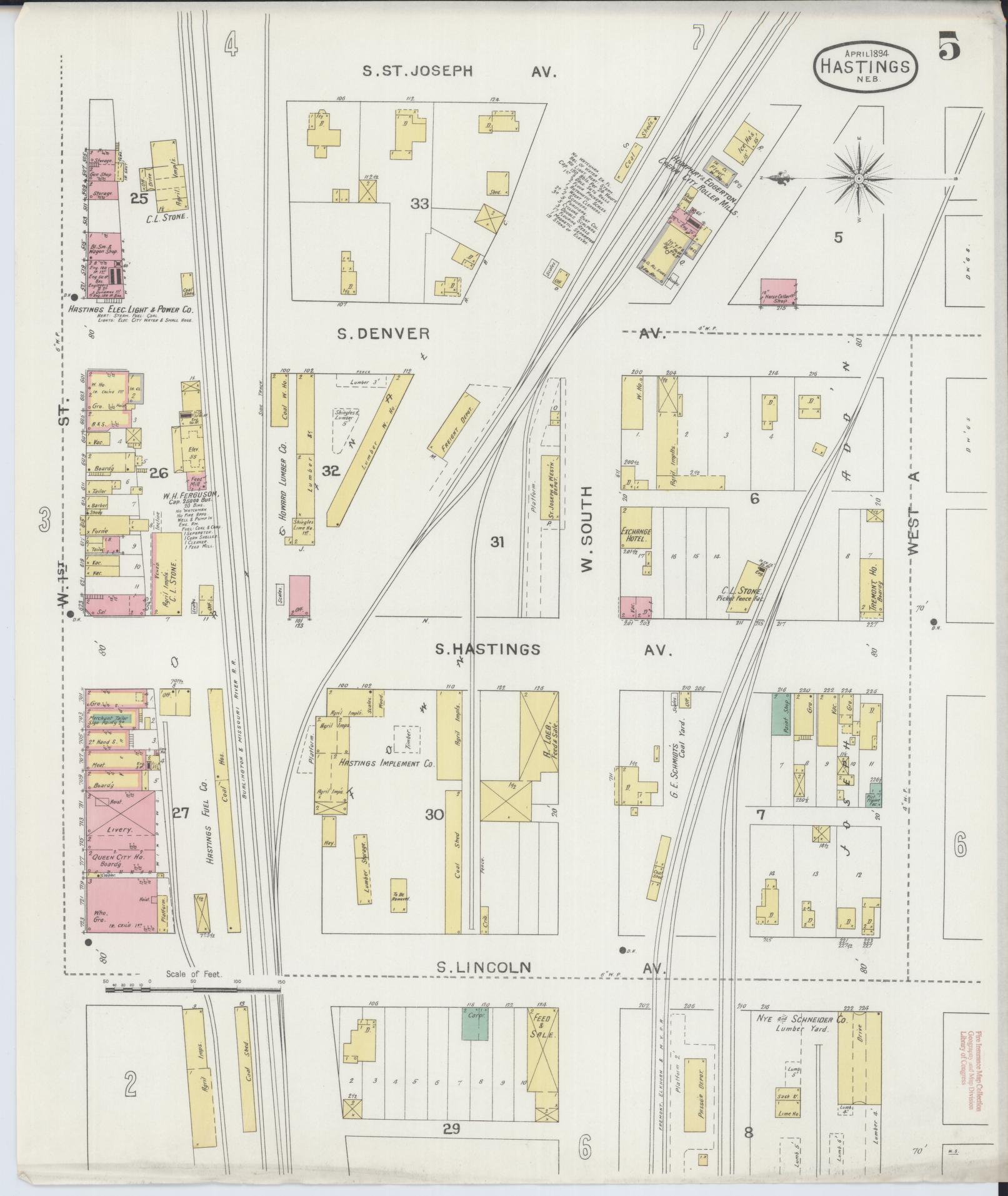 Sanborn Fire Insurance Map from Hastings, Adams County, Nebraska (1894), Sheet #0005 - Complete Map Set gallery image, historic Sanborn map, vintage wall art, Nebraska Nebraska