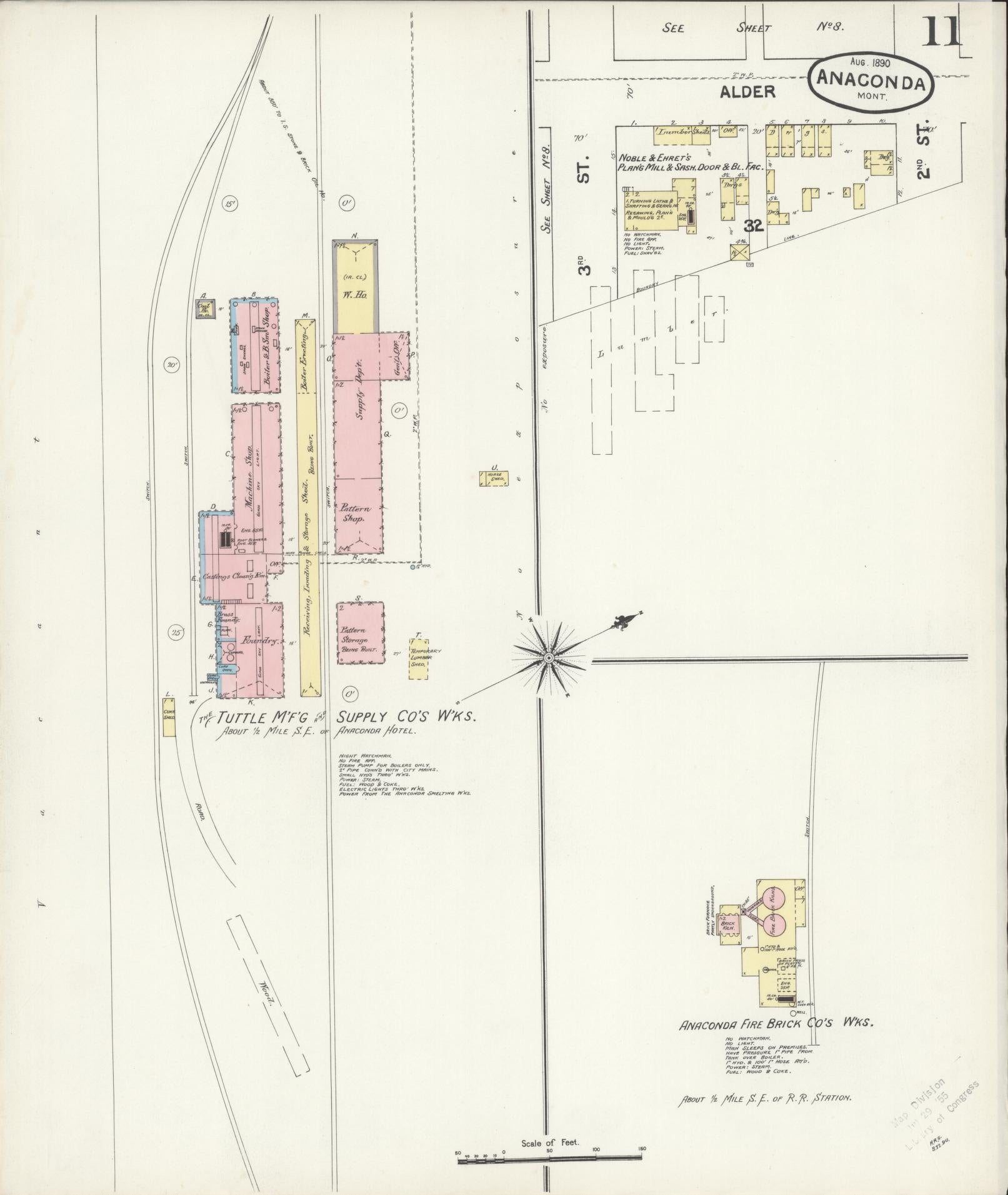 Sanborn Fire Insurance Map from Anaconda, Deer Lodge County, Montana (1890), Sheet #0011 - Complete Map Set gallery image, historic Sanborn map, vintage wall art, Montana Montana