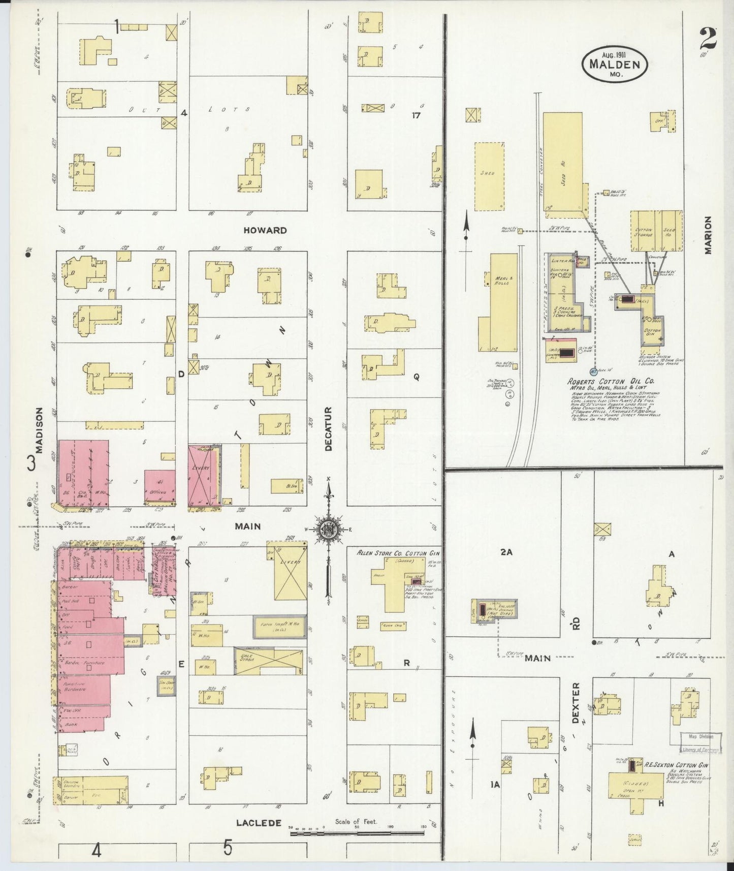 Sanborn Fire Insurance Map from Malden, Dunklin County, Missouri (1911), Sheet #0002 - Historic Sanborn Fire Insurance Map Print, vintage old map wall art, antique decor, genealogy gift, Missouri Missouri map