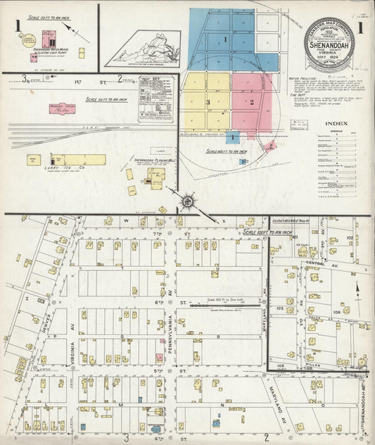Sanborn Fire Insurance Map from Shenandoah, Page County, Virginia (1924), Sheet #0001 - Complete Map Set gallery image, historic Sanborn map, vintage wall art, Virginia Virginia