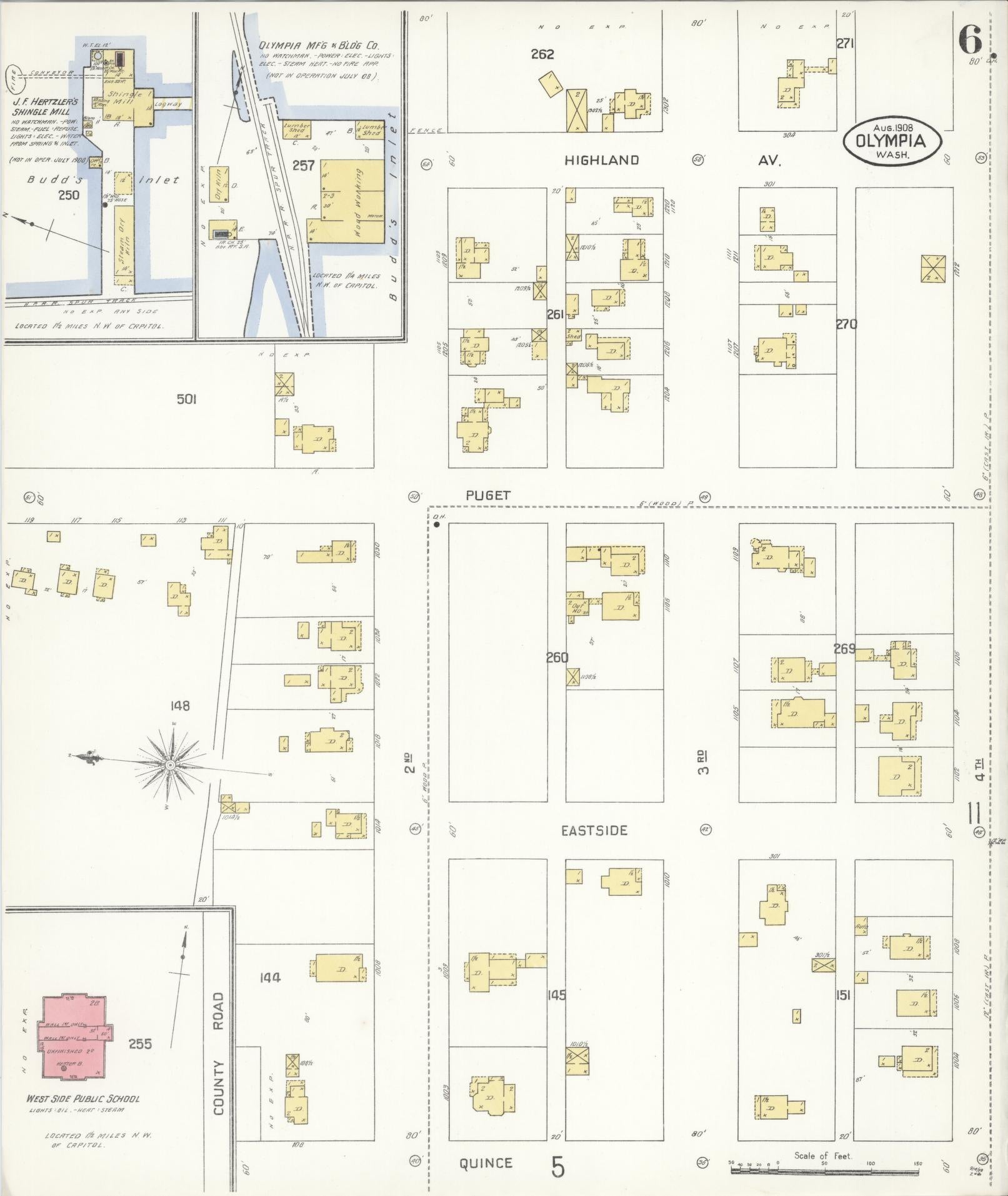 Sanborn Fire Insurance Map from Olympia, Thurston County, Washington (1908), Sheet #0006 - Complete Map Set gallery image, historic Sanborn map, vintage wall art, Washington Washington