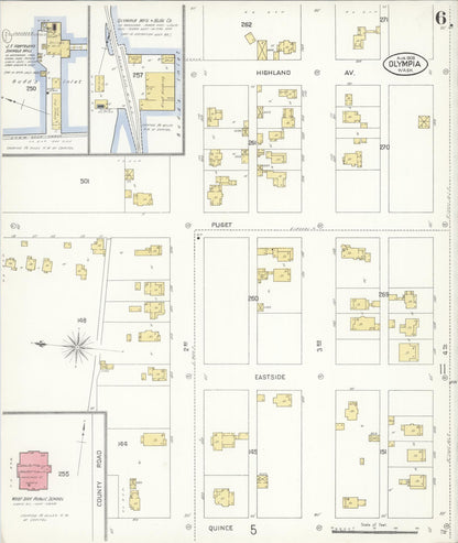 Sanborn Fire Insurance Map from Olympia, Thurston County, Washington (1908), Sheet #0006 - Complete Map Set gallery image, historic Sanborn map, vintage wall art, Washington Washington