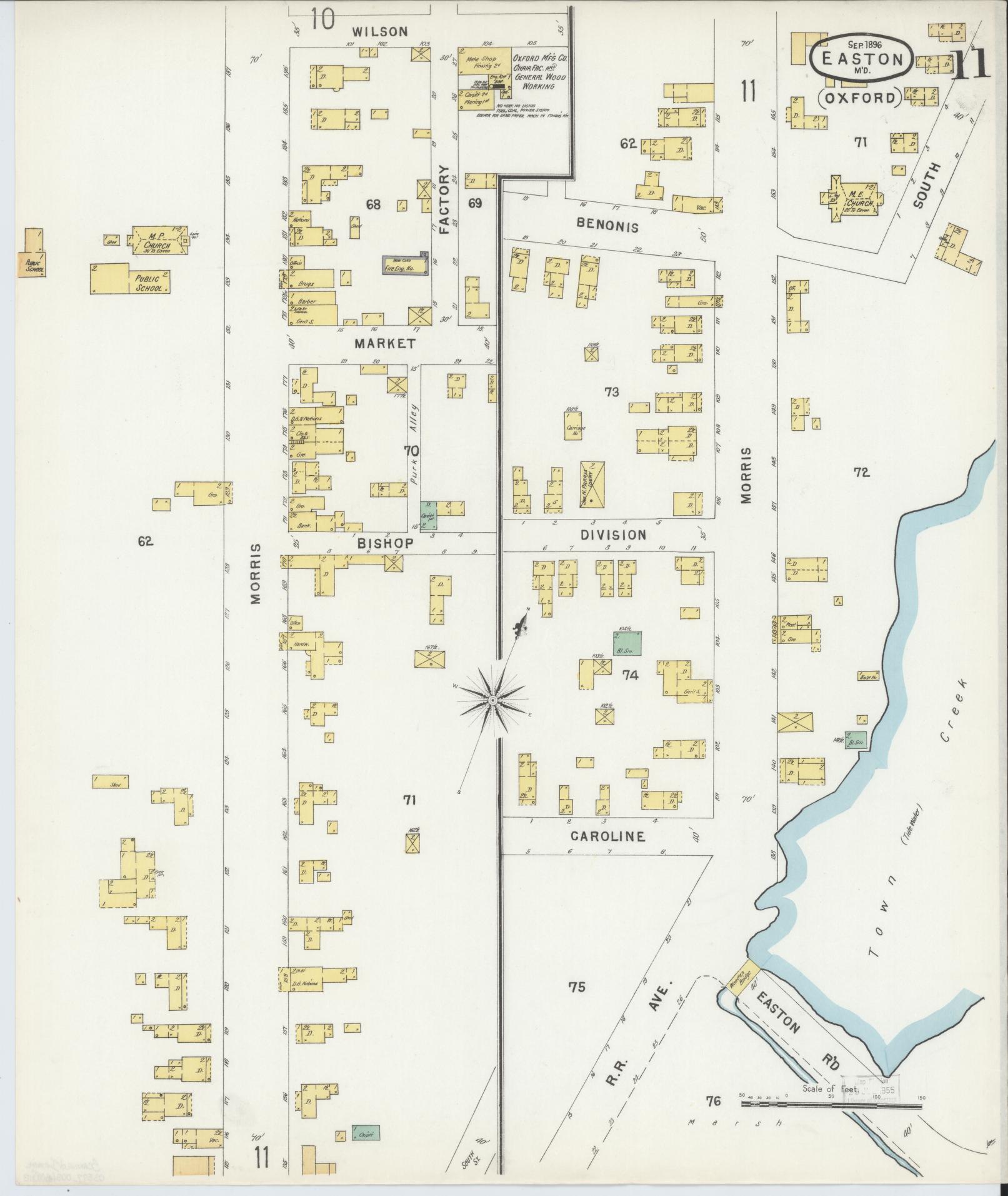 Sanborn Fire Insurance Map from Easton, Talbot County, Maryland (1896), Sheet #0011 - Historic Sanborn Fire Insurance Map Print, vintage old map wall art