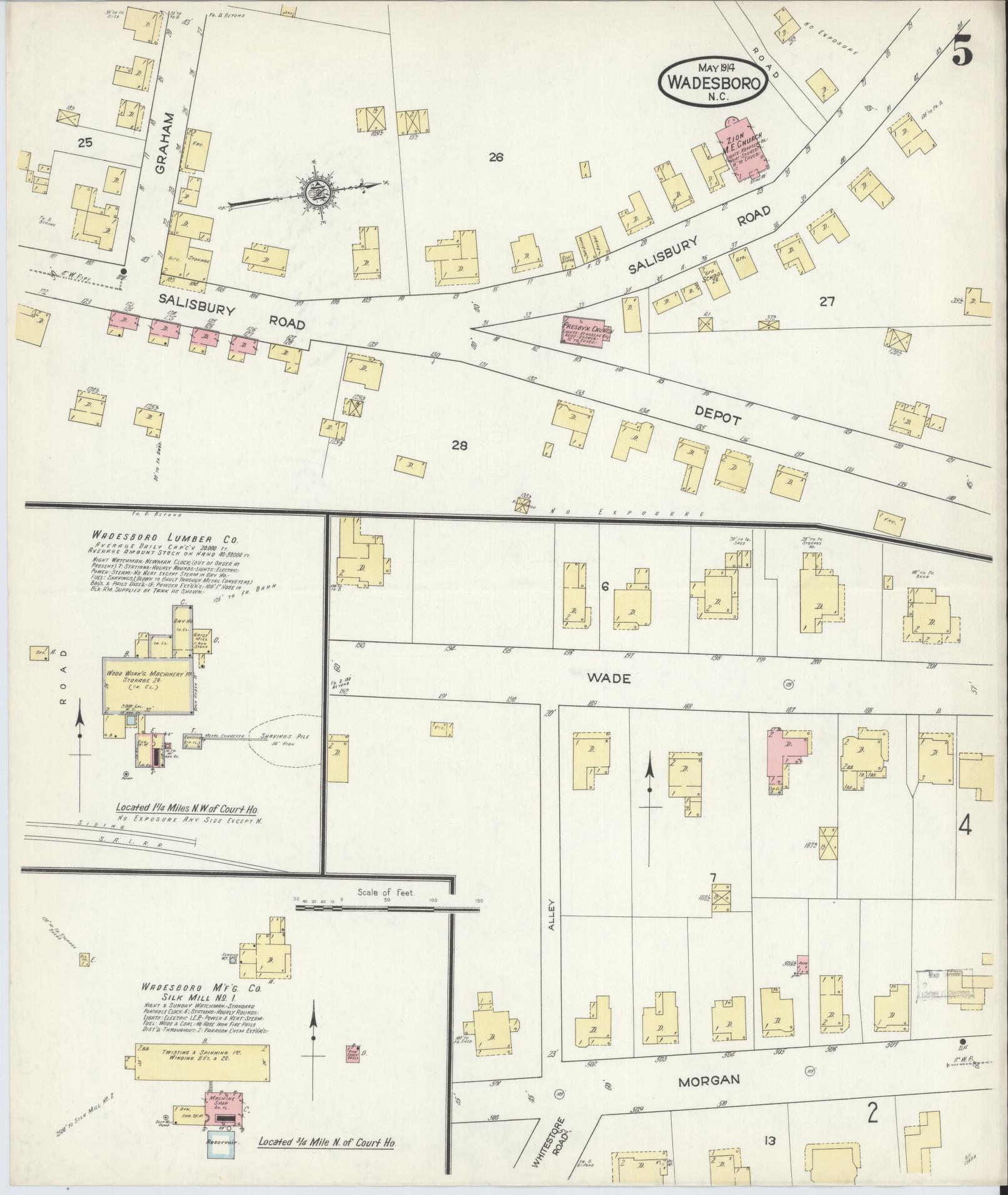 Sanborn Fire Insurance Map from Wadesboro, Anson County, North Carolina (1914), Sheet #0005 - Complete Map Set gallery image, historic Sanborn map, vintage wall art, North Carolina North Carolina