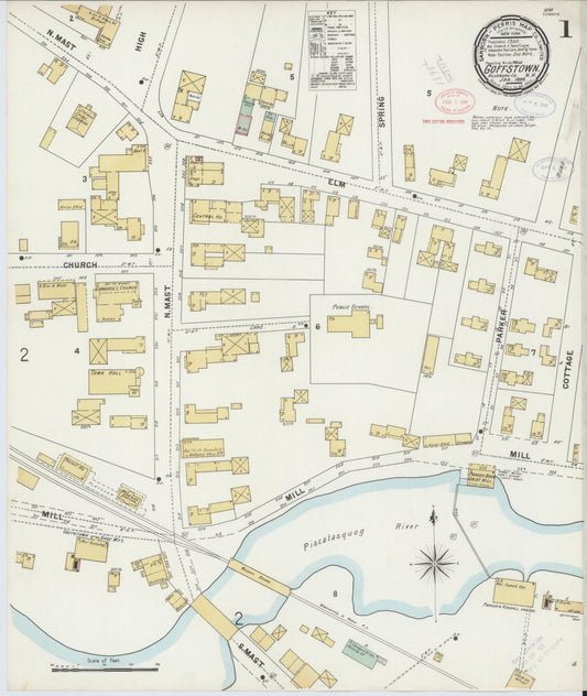 Sanborn Fire Insurance Map from Goffstown, Hillsborough County, New Hampshire (1898), Sheet #0001 - Historic Sanborn Fire Insurance Map Print, vintage old map wall art, antique decor, genealogy gift, New Hampshire New Hampshire map
