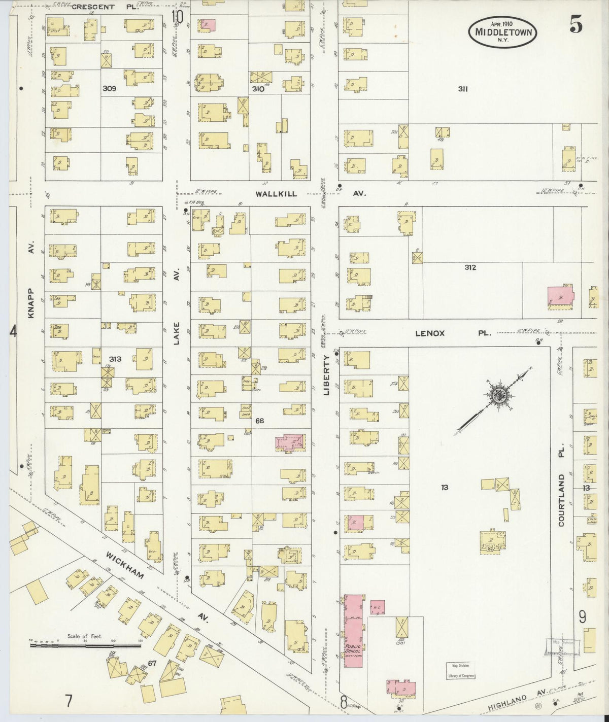 Sanborn Fire Insurance Map from Middletown, Orange County, New York (1910), Sheet #0005 - Historic Sanborn Fire Insurance Map Print, vintage old map wall art, antique decor, genealogy gift, New York New York map