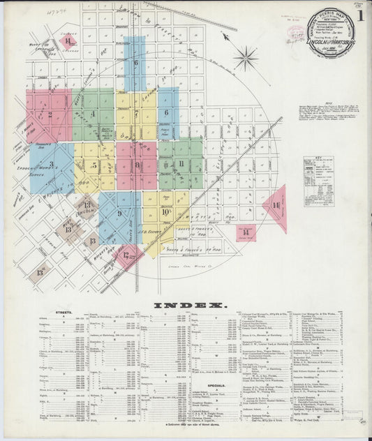Sanborn Fire Insurance Map from Lincoln, Logan County, Illinois (1896), Sheet #0001 - Complete Map Set gallery image, historic Sanborn map, vintage wall art, Illinois Illinois