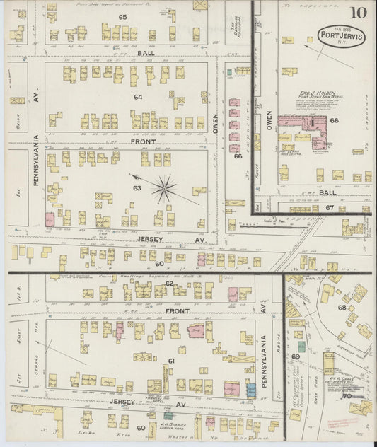 Sanborn Fire Insurance Map from Port Jervis, Orange County, New York (1888), Sheet #0010 - Historic Sanborn Fire Insurance Map Print, vintage old map wall art, antique decor, genealogy gift, New York New York map