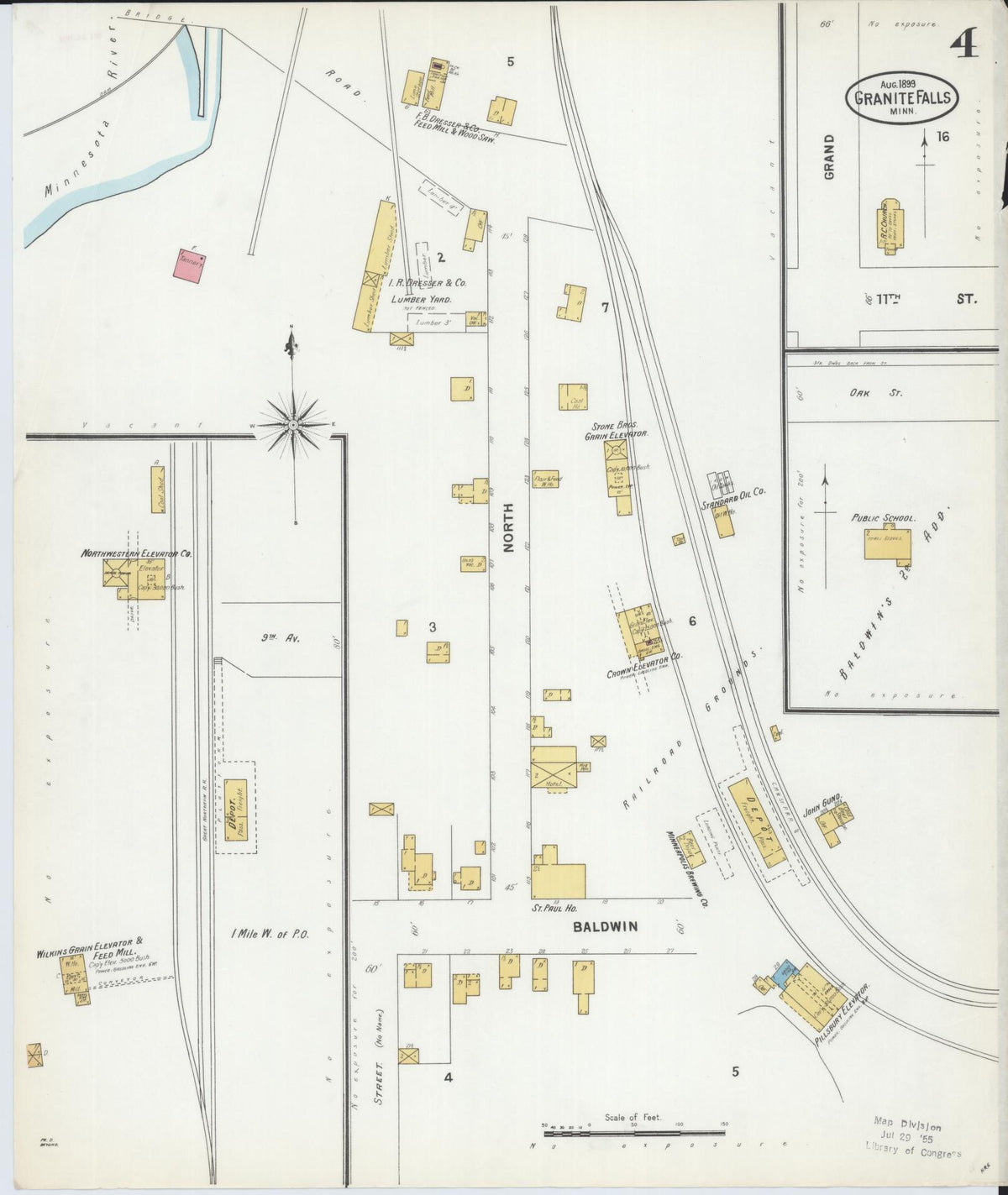 Sanborn Fire Insurance Map from Granite Falls, Yellow Medicine And Chippewa Counties, Minnesota (1899), Sheet #0004 - Complete Map Set gallery image, historic Sanborn map, vintage wall art, Minnesota Minnesota
