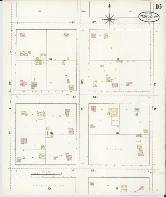 Sanborn Fire Insurance Map from Provo, Utah County, Utah (1890), Sheet #0016 - Historic Sanborn Fire Insurance Map Print, vintage old map wall art, antique decor, genealogy gift, Provo Utah map