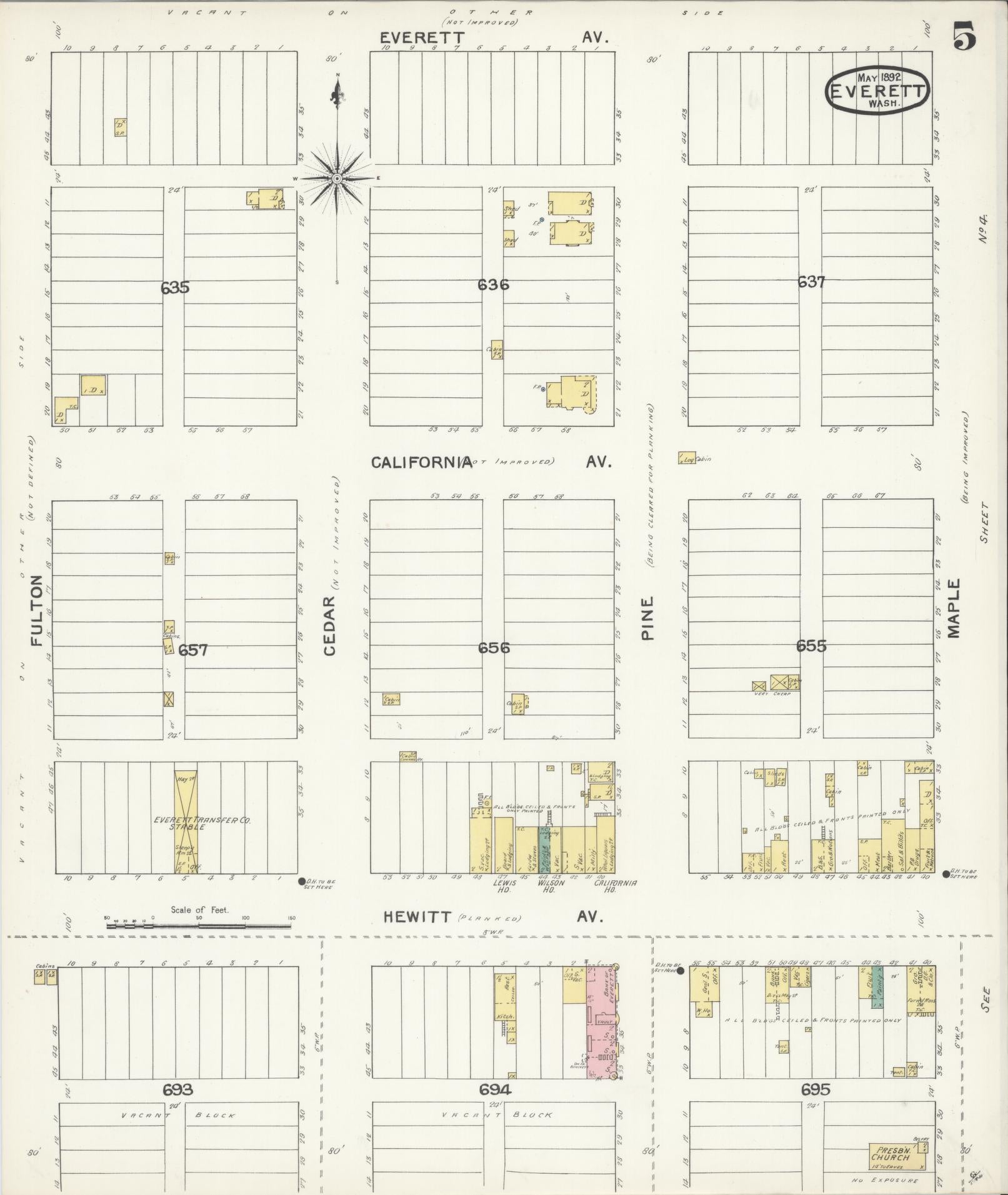 Sanborn Fire Insurance Map from Everett, Snohomish County, Washington (1892), Sheet #0005 - Historic Sanborn Fire Insurance Map Print, vintage old map wall art, antique decor, genealogy gift, Washington Washington map