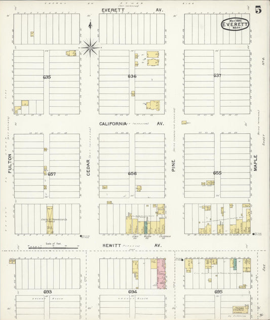 Sanborn Fire Insurance Map from Everett, Snohomish County, Washington (1892), Sheet #0005 - Historic Sanborn Fire Insurance Map Print, vintage old map wall art, antique decor, genealogy gift, Washington Washington map
