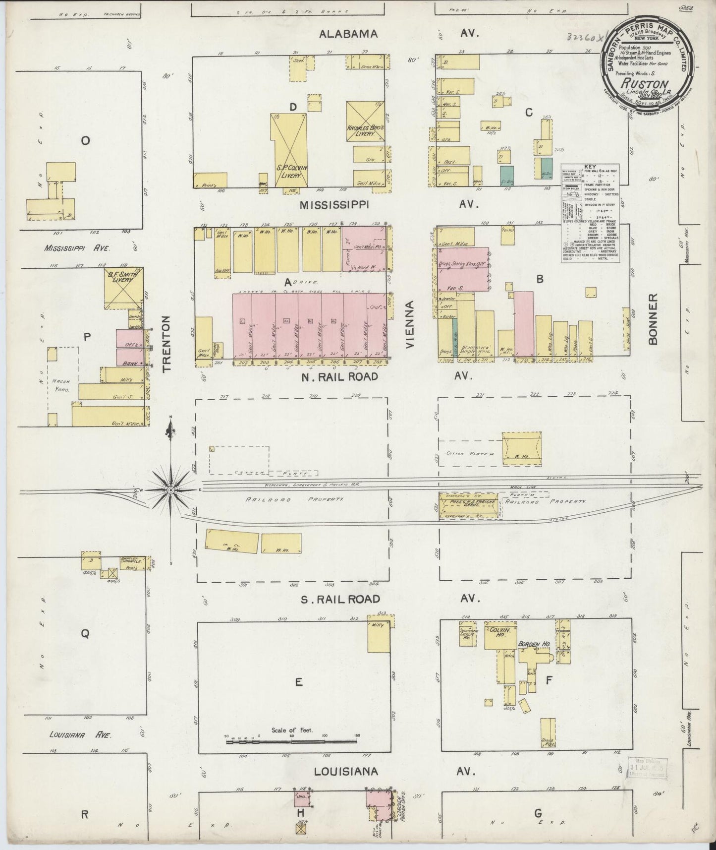 Sanborn Fire Insurance Map from Ruston, Lincoln Parish, Louisiana. (1892) – Historic Sanborn Fire Insurance Map Print
