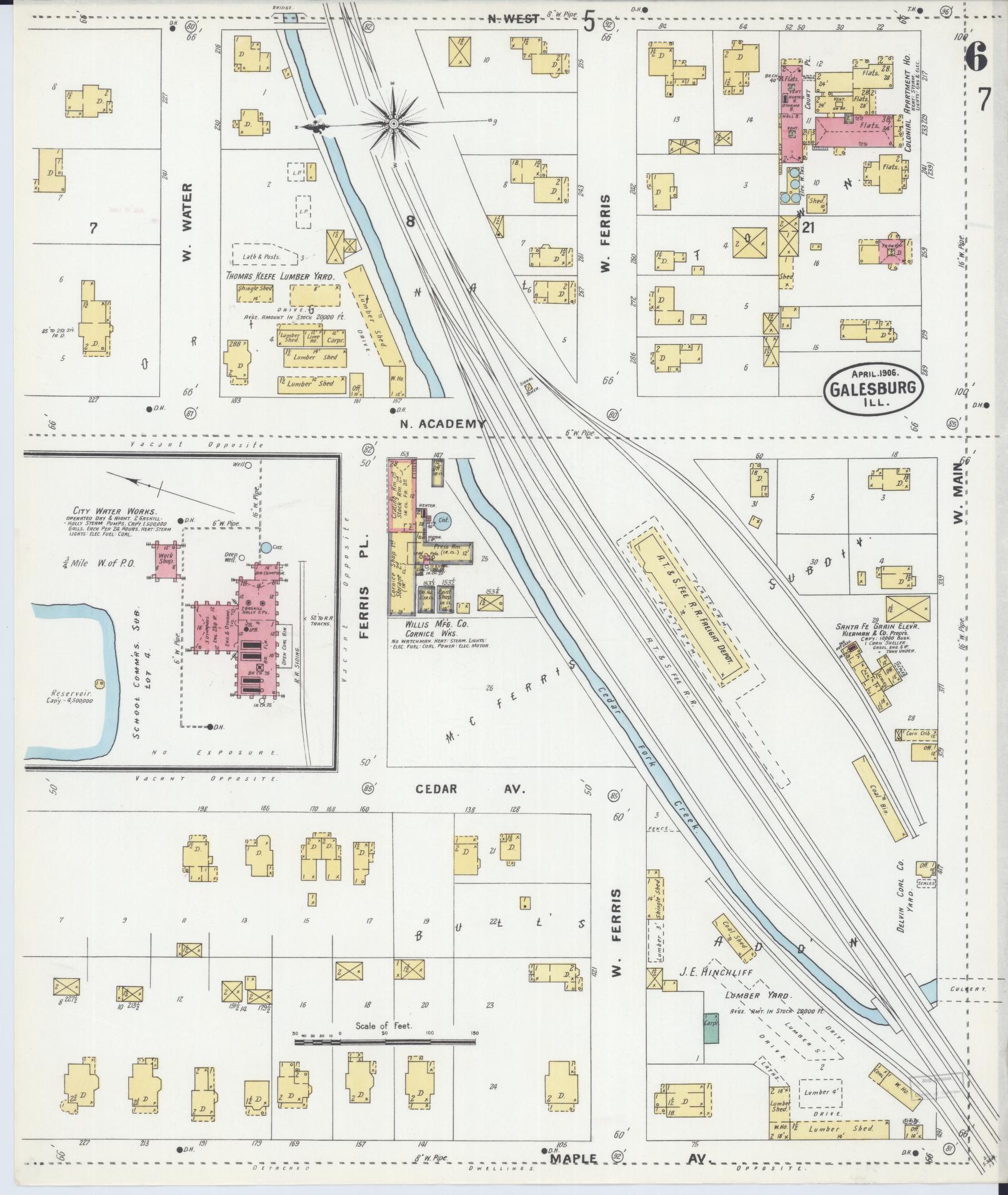 Sanborn Fire Insurance Map from Galesburg, Knox County, Illinois (1906), Sheet #0006 - Historic Sanborn Fire Insurance Map Print, vintage old map wall art, antique decor, genealogy gift, Illinois Illinois map