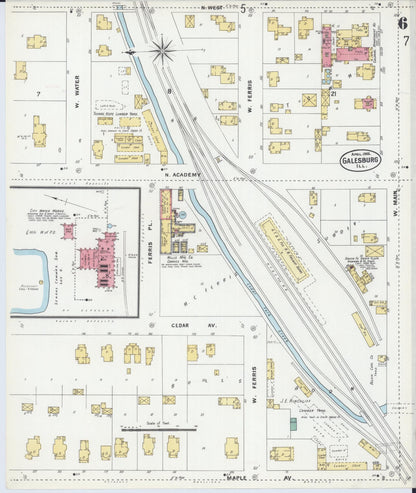 Sanborn Fire Insurance Map from Galesburg, Knox County, Illinois (1906), Sheet #0006 - Historic Sanborn Fire Insurance Map Print, vintage old map wall art, antique decor, genealogy gift, Illinois Illinois map