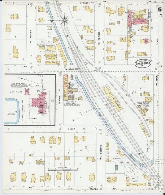 Sanborn Fire Insurance Map from Galesburg, Knox County, Illinois (1906), Sheet #0006 - Historic Sanborn Fire Insurance Map Print, vintage old map wall art, antique decor, genealogy gift, Illinois Illinois map