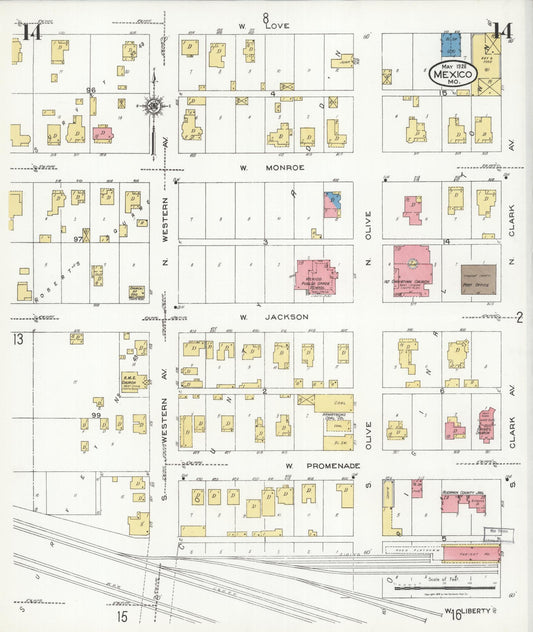 Sanborn Fire Insurance Map from Mexico, Audrain County, Missouri (1926), Sheet #0014 - Historic Sanborn Fire Insurance Map Print, vintage old map wall art, antique decor, genealogy gift, Missouri Missouri map
