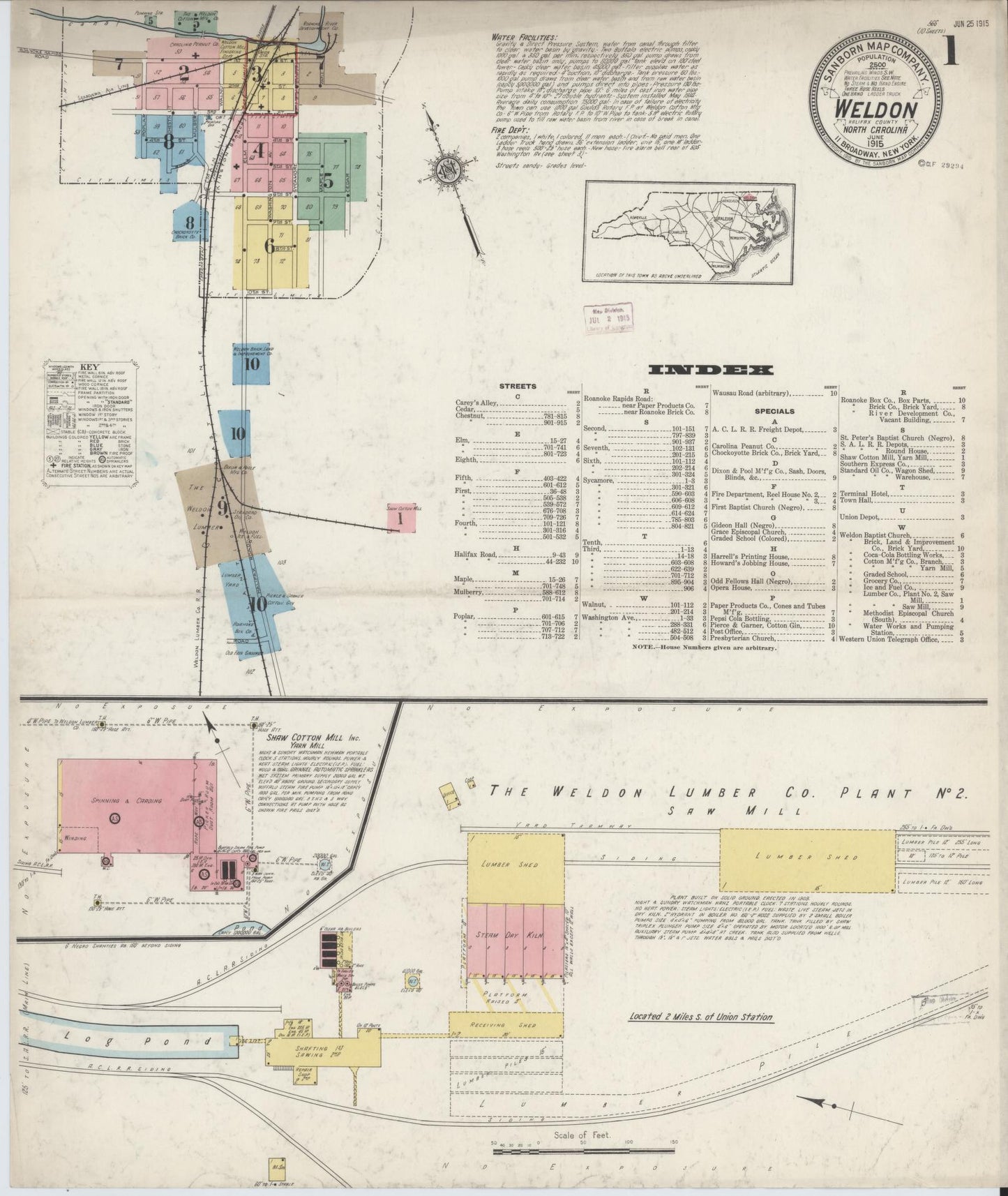 Sanborn Fire Insurance Map from Weldon, Halifax County, North Carolina (1915), Sheet #0001 - Historic Sanborn Fire Insurance Map Print, vintage old map wall art, antique decor, genealogy gift, North Carolina North Carolina map