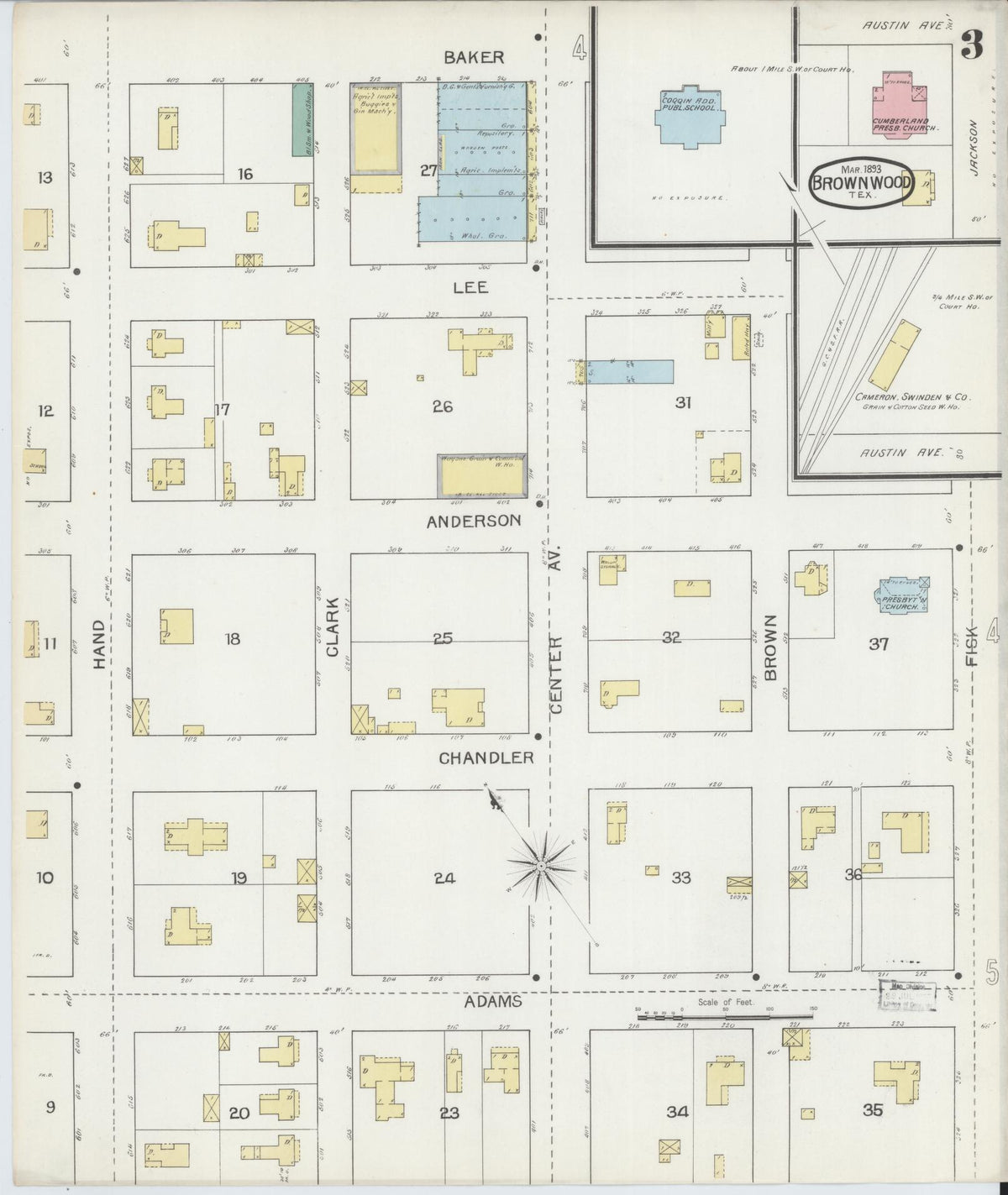 Sanborn Fire Insurance Map from Brownwood, Brown County, Texas (1893), Sheet #0003 - Complete Map Set gallery image, historic Sanborn map, vintage wall art, Texas Texas