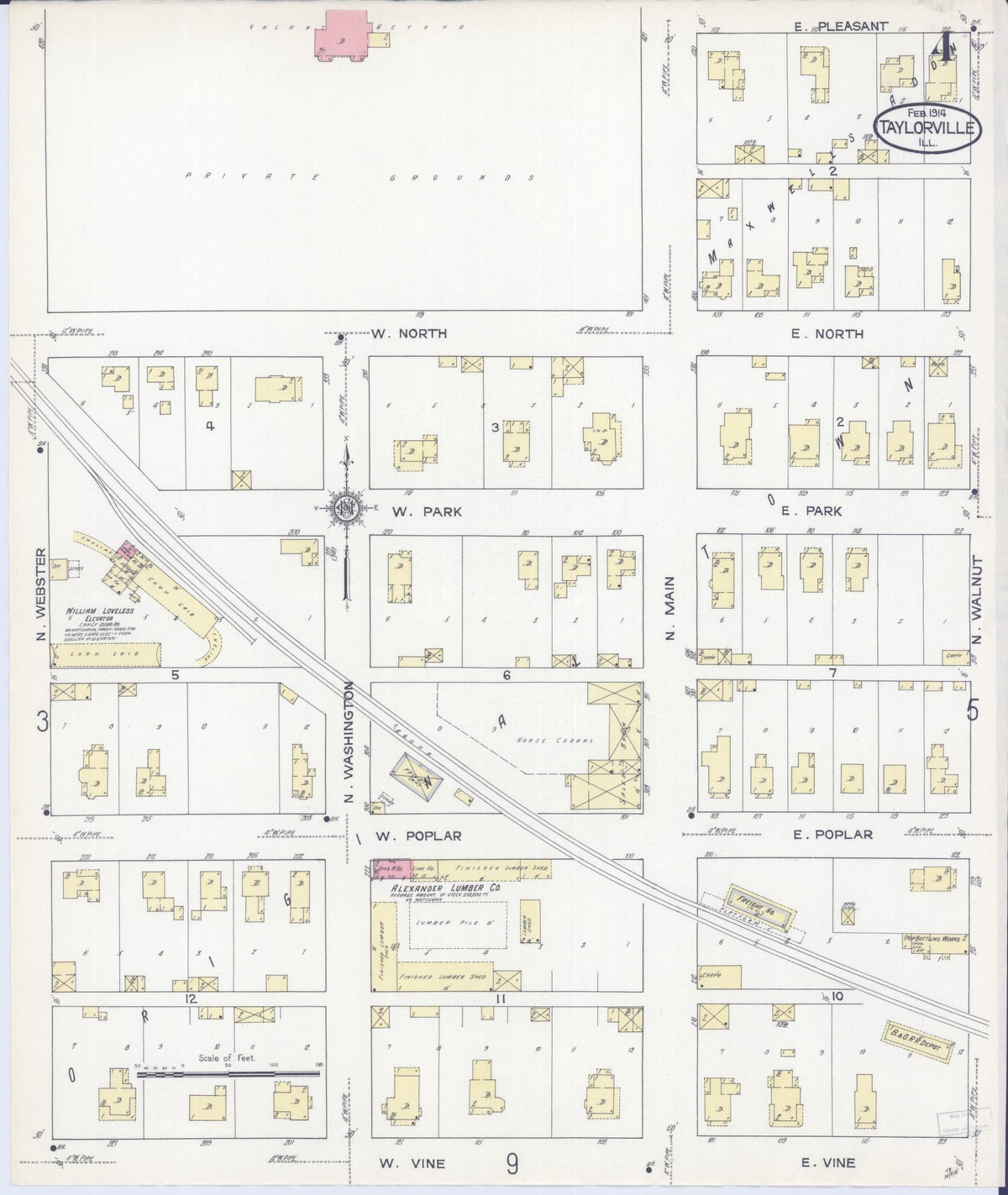 Sanborn Fire Insurance Map from Taylorville, Christian County, Illinois (1914), Sheet #0004 - Complete Map Set gallery image, historic Sanborn map, vintage wall art, Illinois Illinois