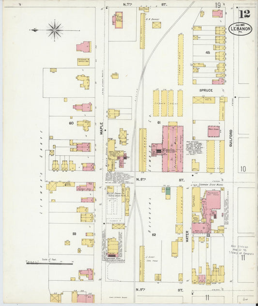 Sanborn Fire Insurance Map from Lebanon, Lebanon County, Pennsylvania (1902), Sheet #0012 - Historic Sanborn Fire Insurance Map Print, vintage old map wall art, antique decor, genealogy gift, Pennsylvania Pennsylvania map