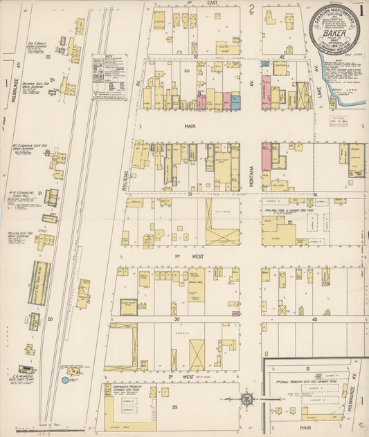 Sanborn Fire Insurance Map from Baker, Fallon County, Montana (1914), Sheet #0001 - Complete Map Set gallery image, historic Sanborn map, vintage wall art, Montana Montana
