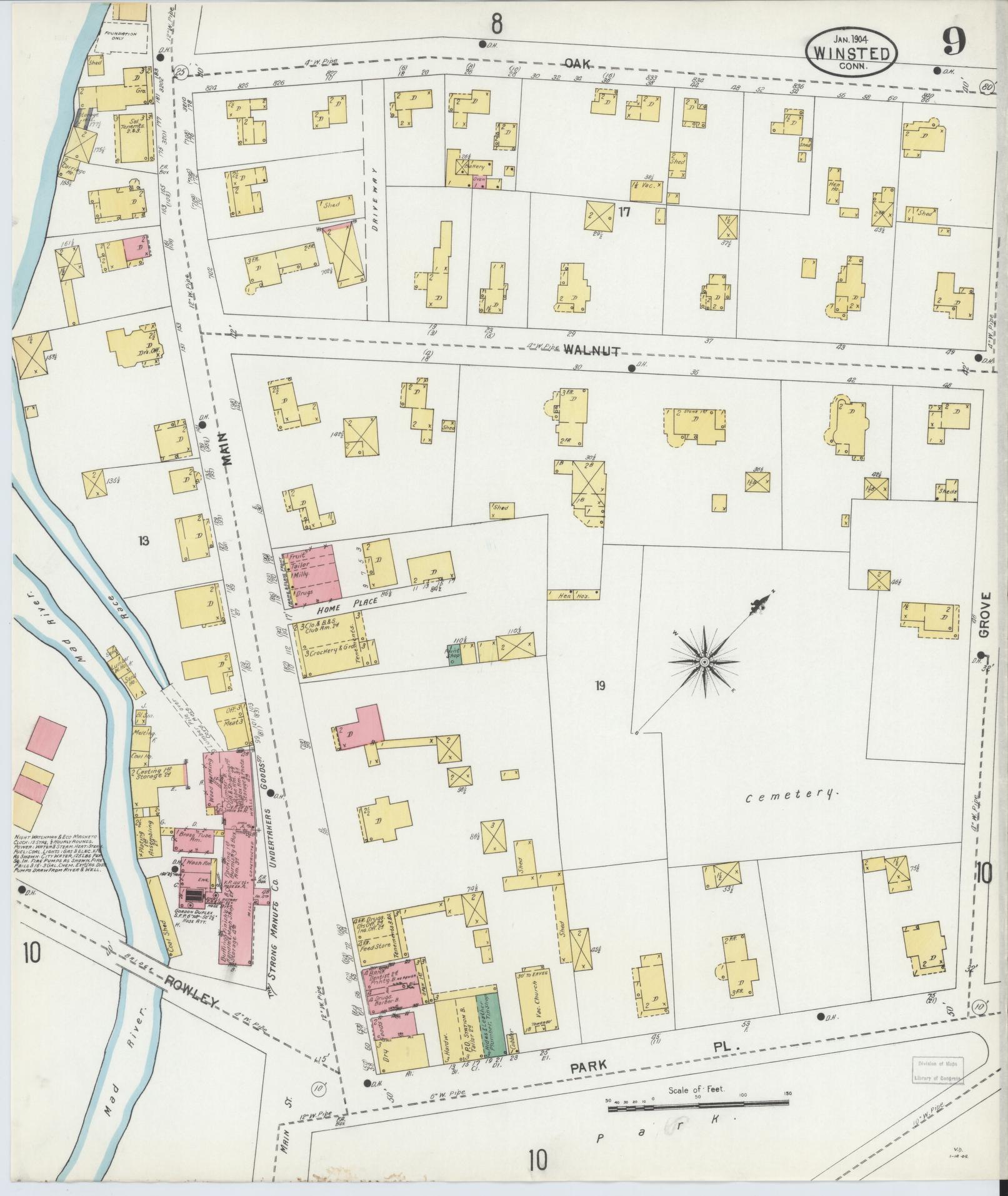 Sanborn Fire Insurance Map from Winsted, Litchfield County, Connecticut (1904), Sheet #0009 - Complete Map Set gallery image, historic Sanborn map, vintage wall art, Connecticut Connecticut
