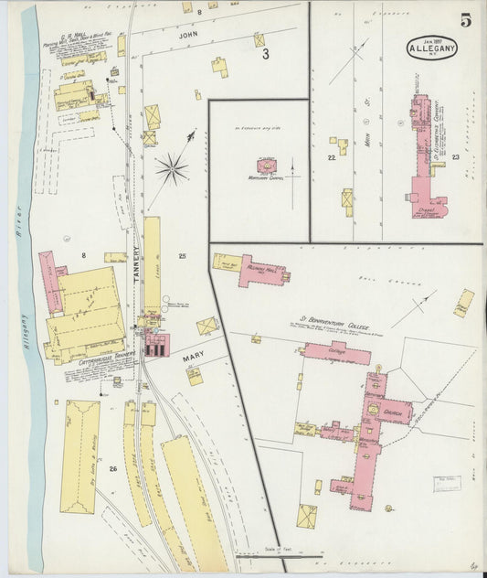 Sanborn Fire Insurance Map from Allegany, Cattaraugus County, New York (1897), Sheet #0005 - Historic Sanborn Fire Insurance Map Print, vintage old map wall art, antique decor, genealogy gift, New York New York map
