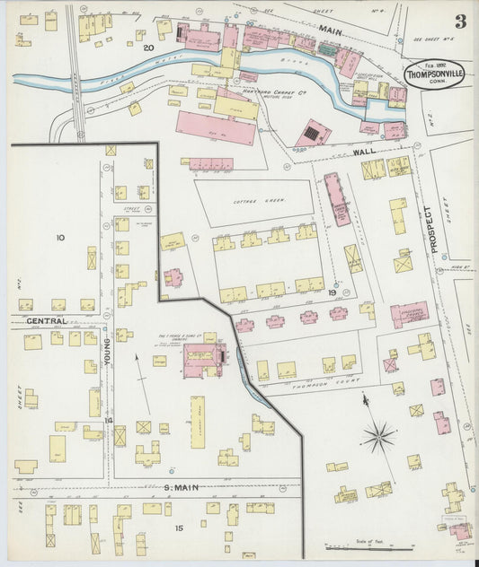 Sanborn Fire Insurance Map from Thompsonville, Hartford County, Connecticut (1892), Sheet #0003 - Historic Sanborn Fire Insurance Map Print, vintage old map wall art, antique decor, genealogy gift, Connecticut Connecticut map
