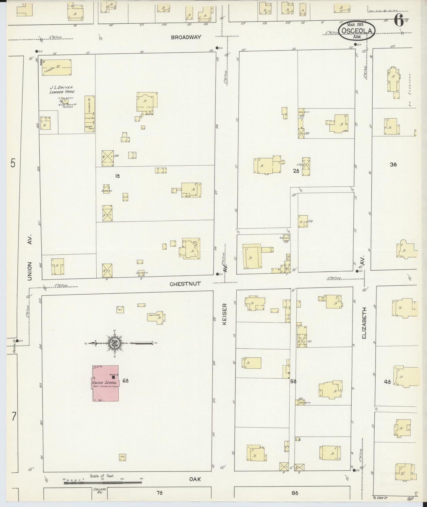Sanborn Fire Insurance Map from Osceola, Mississippi County, Arkansas (1913), Sheet #0006 - Historic Sanborn Fire Insurance Map Print, vintage old map wall art, antique decor, genealogy gift, Osceola Mississippi map