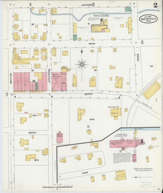 Sanborn Fire Insurance Map from Shelbyville, Bedford County, Tennessee (1905), Sheet #0002 - Historic Sanborn Fire Insurance Map Print, vintage old map wall art, antique decor, genealogy gift, Tennessee Tennessee map