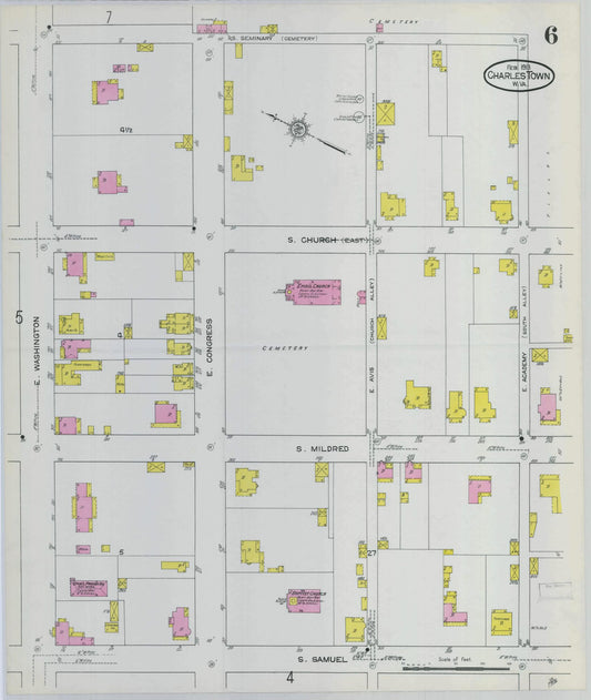 Sanborn Fire Insurance Map from Charles Town, Jefferson County, West Virginia (1913), Sheet #0006 - Historic Sanborn Fire Insurance Map Print, vintage old map wall art, antique decor, genealogy gift, West Virginia West Virginia map