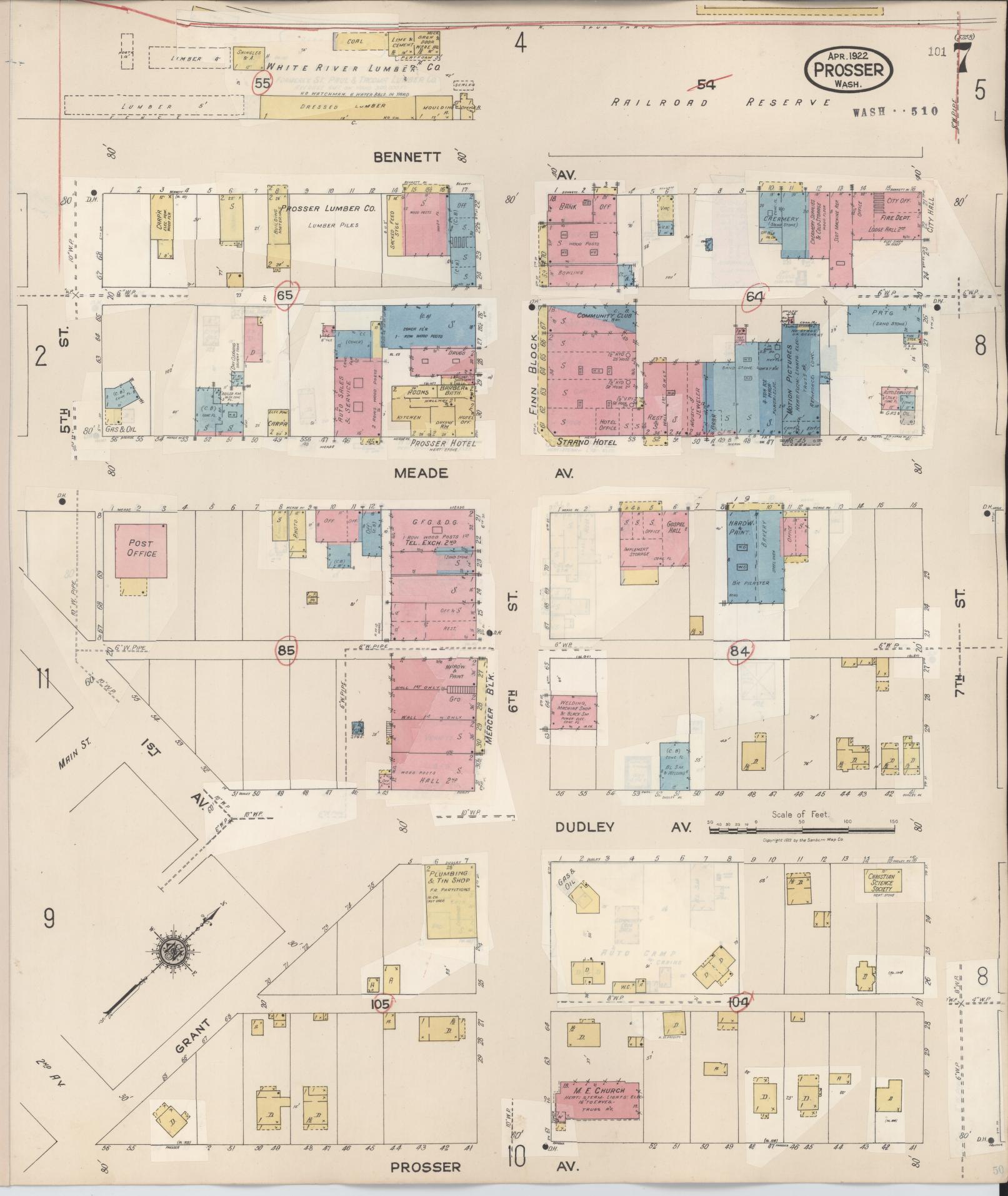 Sanborn Fire Insurance Map from Prosser, Benton County, Washington (1944), Sheet #0007 - Complete Map Set gallery image, historic Sanborn map, vintage wall art, Washington Washington
