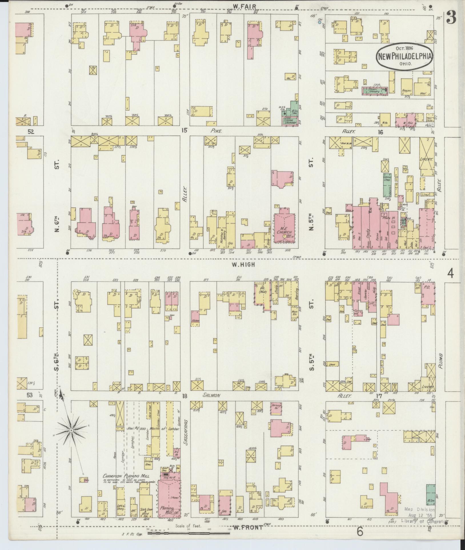 Sanborn Fire Insurance Map from New Philadelphia, Tuscarawas County, Ohio (1896), Sheet #0003 - Complete Map Set gallery image, historic Sanborn map, vintage wall art, Ohio Ohio